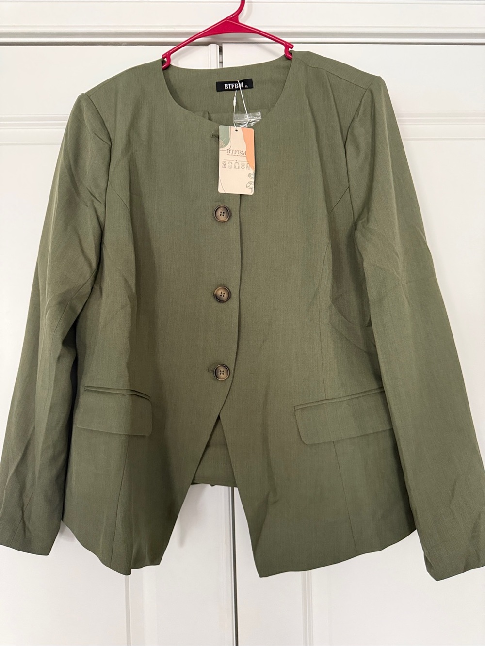 Stylein Olive Green Round-Neck Button Jacket